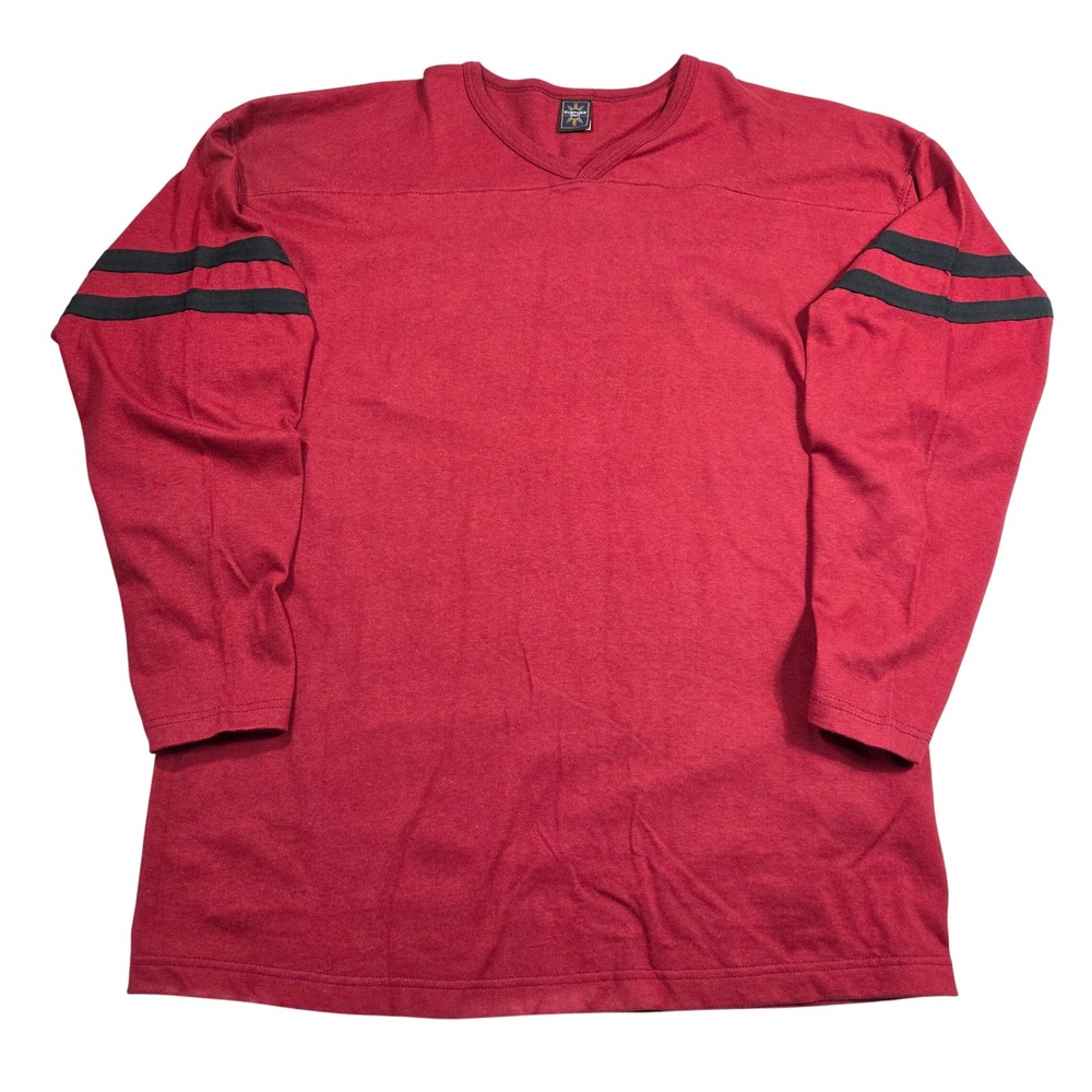 Further Out Red Long Sleeve V Neck Rugby Shirt‎ Mens L Y2k 2000s Grunge Skater